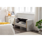 Gray Velvet Storage Bench with Gold Metal Trim