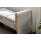 Gray Velvet Storage Bench with Gold Metal Trim
