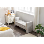 Gray Velvet Storage Bench with Gold Metal Trim