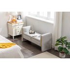 Gray Velvet Storage Bench with Gold Metal Trim