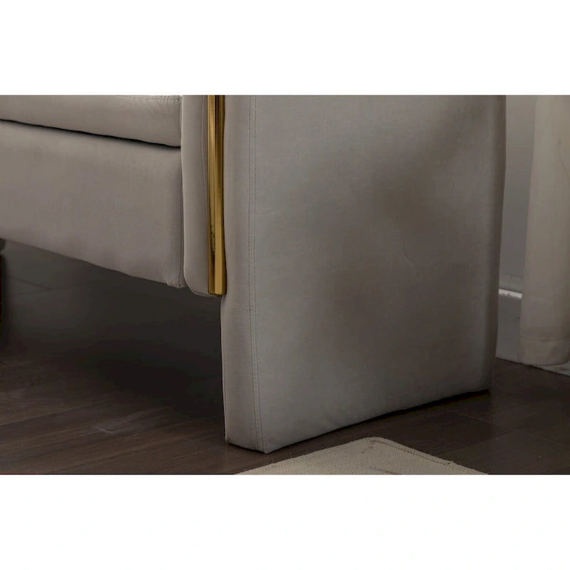 Gray Velvet Storage Bench with Gold Metal Trim