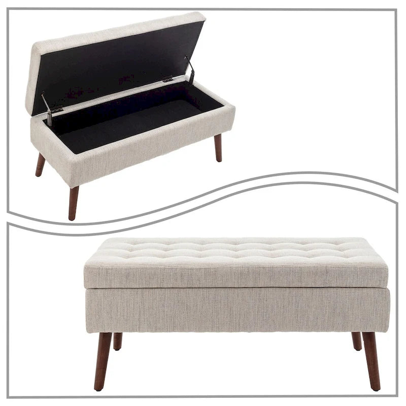 Gray Upholstered Storage Bench with Flip-Top Lid
