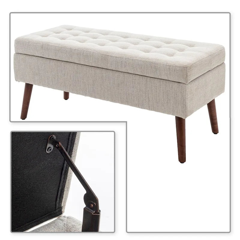 Gray Upholstered Storage Bench with Flip-Top Lid