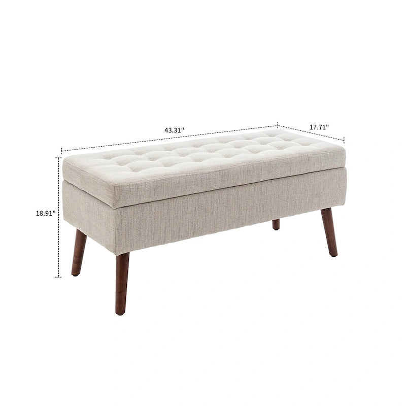 Gray Upholstered Storage Bench with Flip-Top Lid