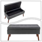 Gray Upholstered Storage Bench with Flip-Top Lid