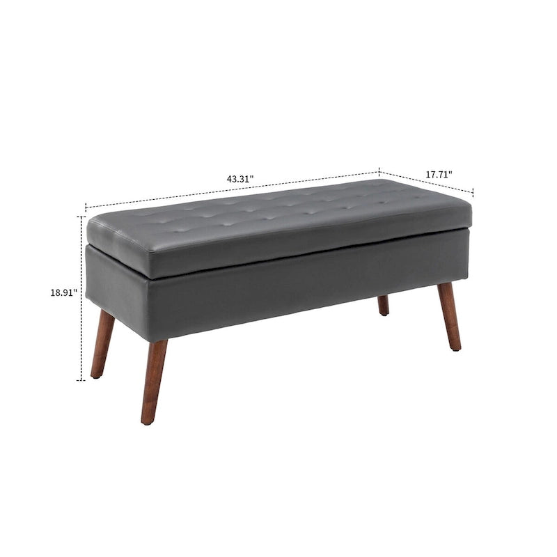 Gray Upholstered Storage Bench with Flip-Top Lid
