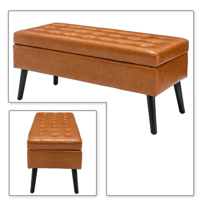 Gray Upholstered Storage Bench with Flip-Top Lid