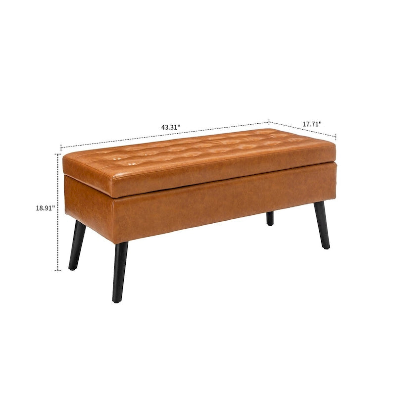 Gray Upholstered Storage Bench with Flip-Top Lid