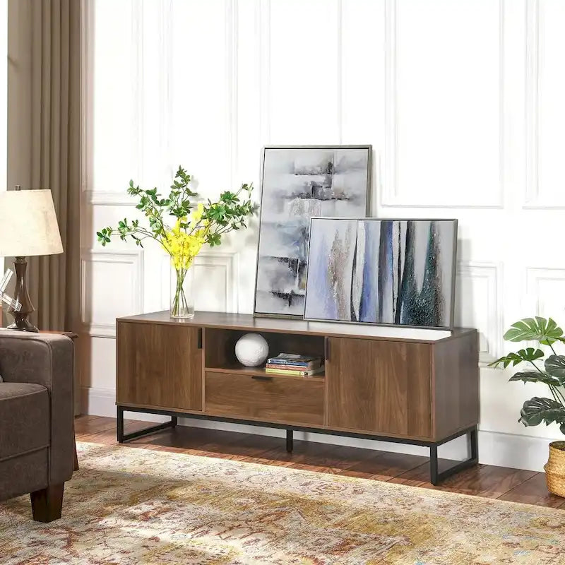 Wood TV Stand with 2 Doors and Adjustable Shelves for TVs up to 55"