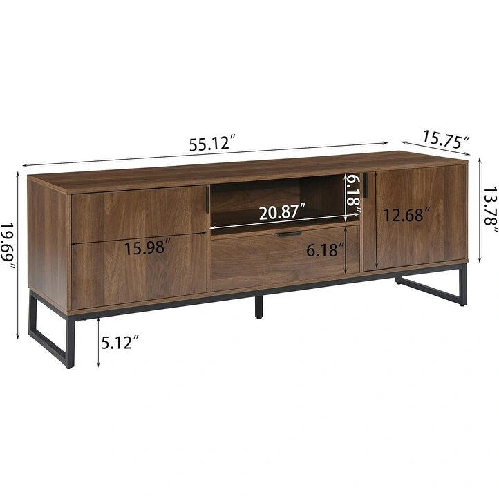 Wood TV Stand with 2 Doors and Adjustable Shelves for TVs up to 55"
