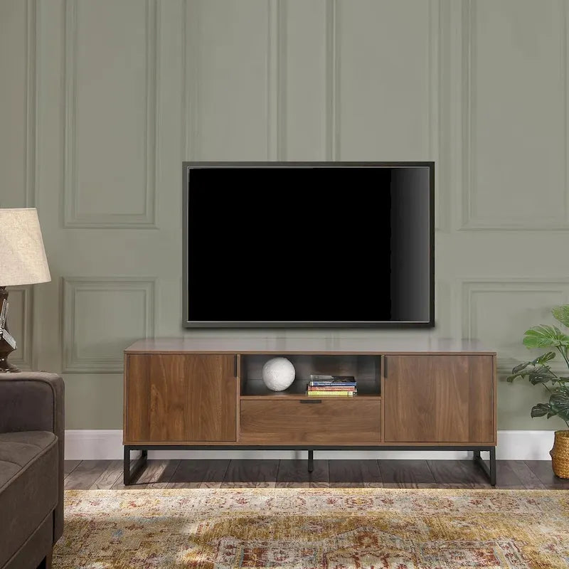 Wood TV Stand with 2 Doors and Adjustable Shelves for TVs up to 55"