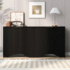 White 4-Door Storage Cabinet with Wavy Stripe Design