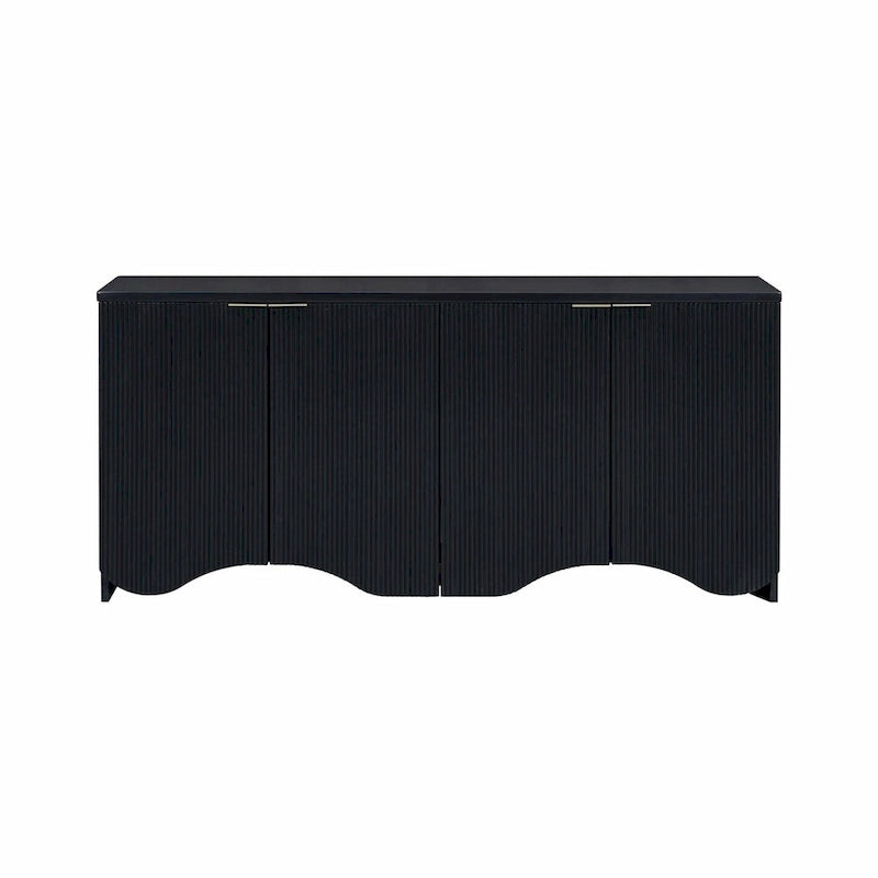 White 4-Door Storage Cabinet with Wavy Stripe Design