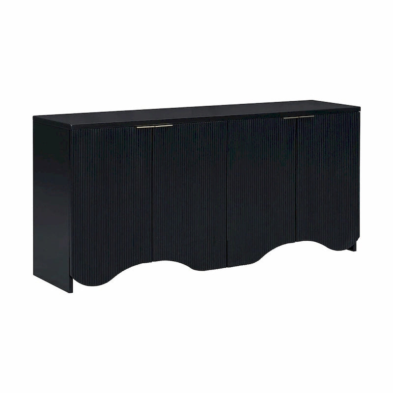 White 4-Door Storage Cabinet with Wavy Stripe Design