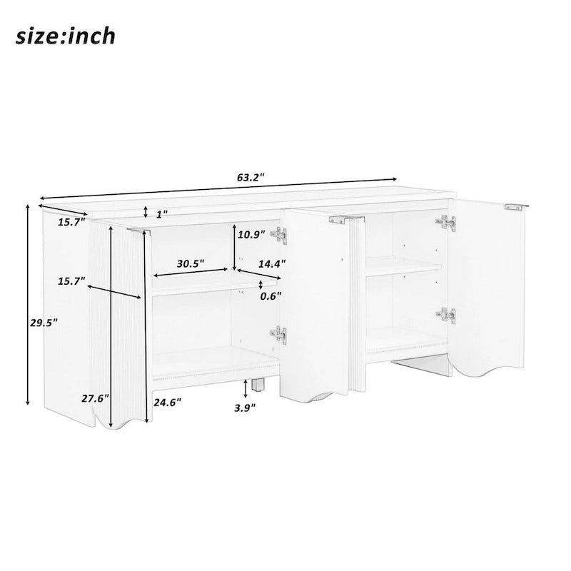 White 4-Door Storage Cabinet with Wavy Stripe Design