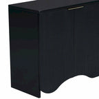 White 4-Door Storage Cabinet with Wavy Stripe Design