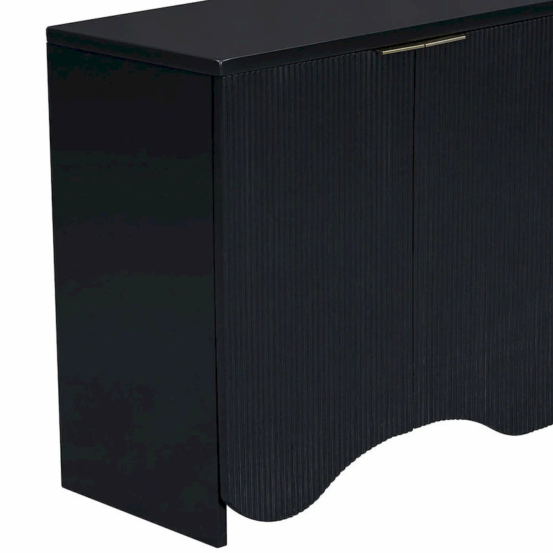 White 4-Door Storage Cabinet with Wavy Stripe Design