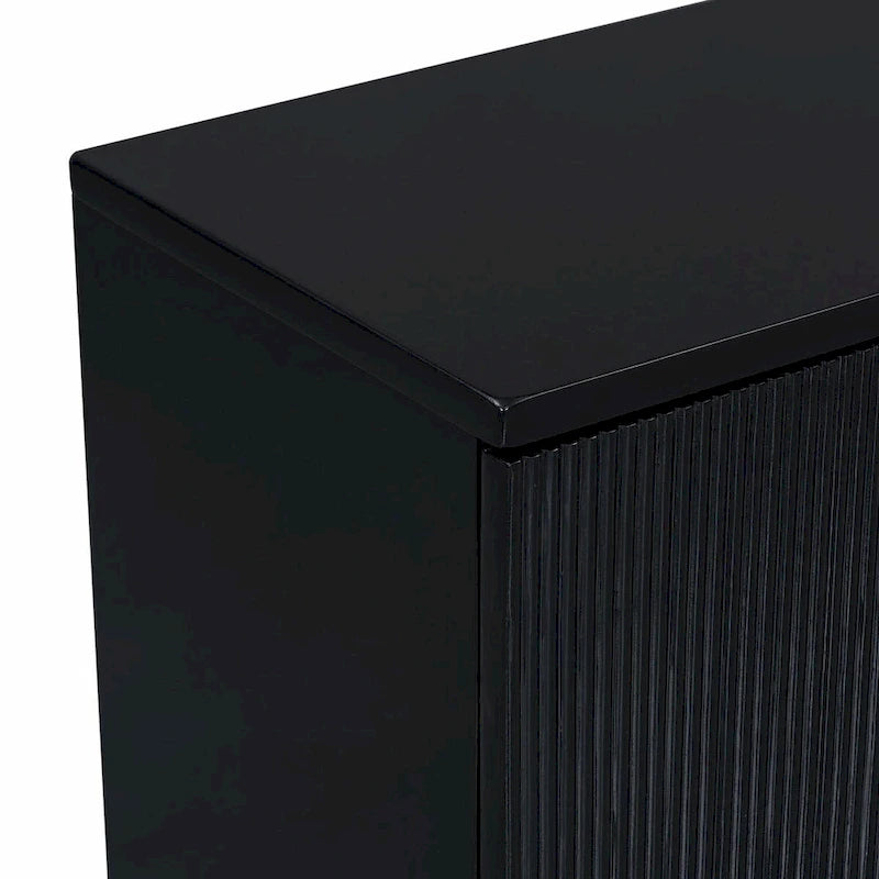 White 4-Door Storage Cabinet with Wavy Stripe Design