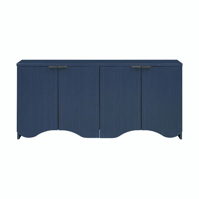 White 4-Door Storage Cabinet with Wavy Stripe Design