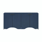 White 4-Door Storage Cabinet with Wavy Stripe Design