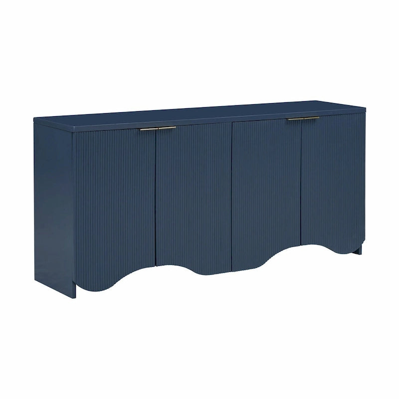 White 4-Door Storage Cabinet with Wavy Stripe Design