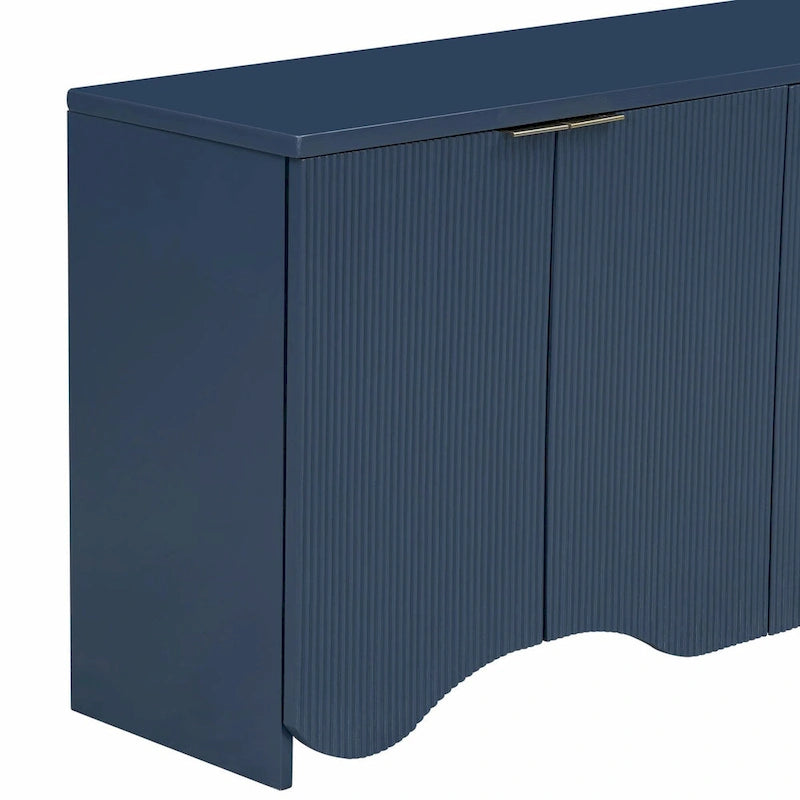 White 4-Door Storage Cabinet with Wavy Stripe Design