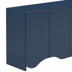 White 4-Door Storage Cabinet with Wavy Stripe Design