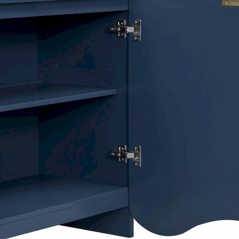 White 4-Door Storage Cabinet with Wavy Stripe Design