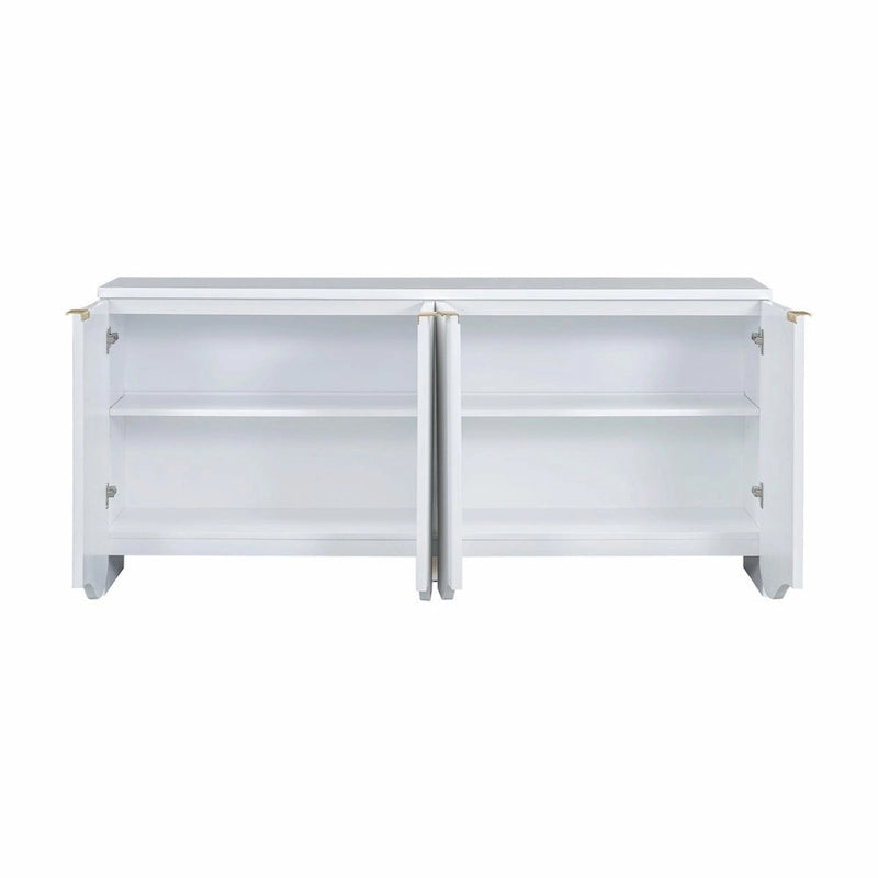 White 4-Door Storage Cabinet with Wavy Stripe Design