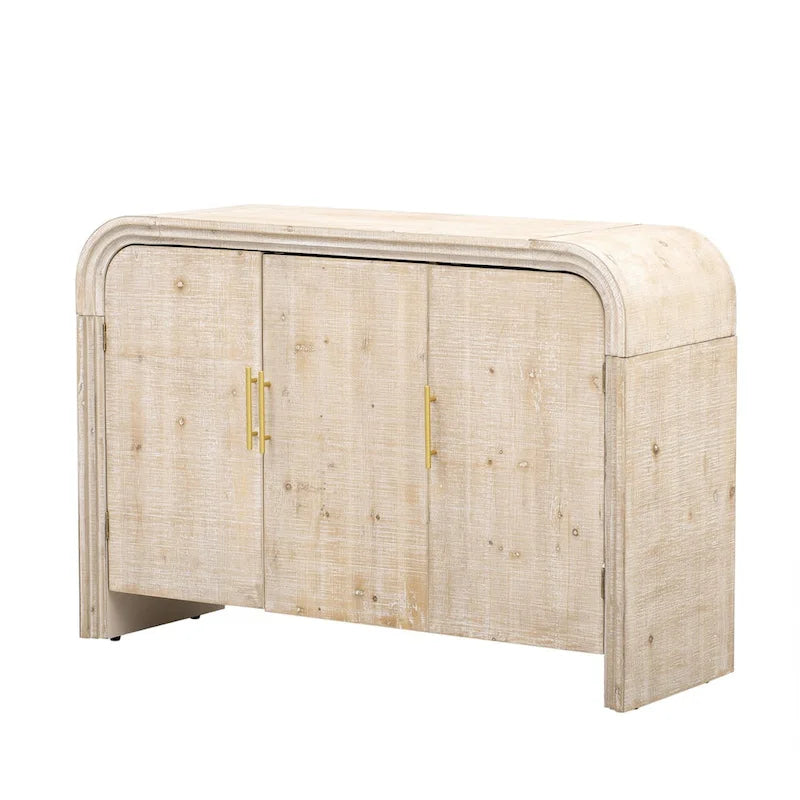 Curved Sideboard - Natural Wood Finish - Gold Handles - 3 Doors