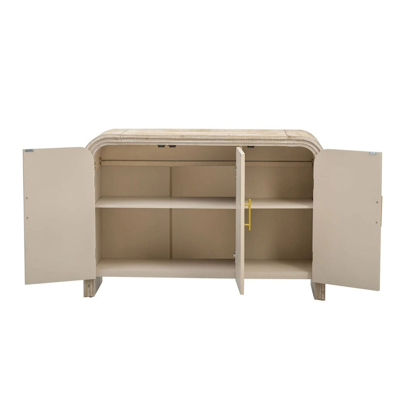 Curved Sideboard - Natural Wood Finish - Gold Handles - 3 Doors