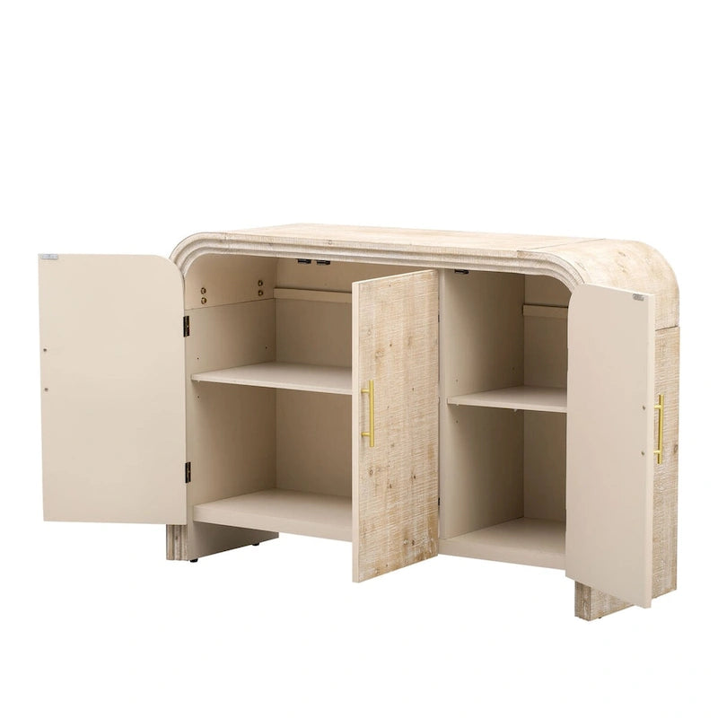 Curved Sideboard - Natural Wood Finish - Gold Handles - 3 Doors