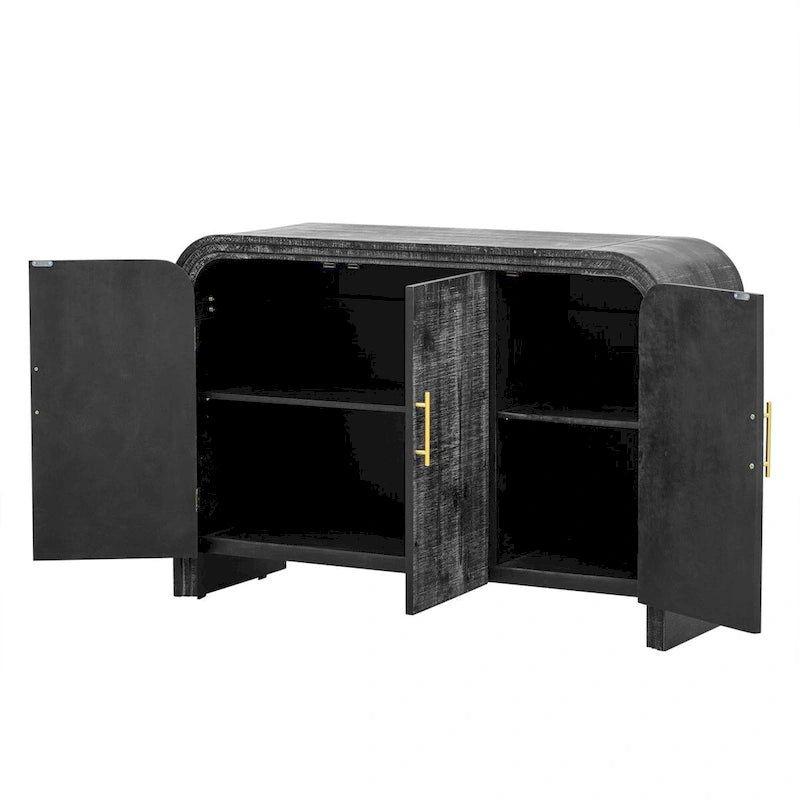 Curved Sideboard - Natural Wood Finish - Gold Handles - 3 Doors