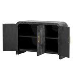 Curved Sideboard - Natural Wood Finish - Gold Handles - 3 Doors