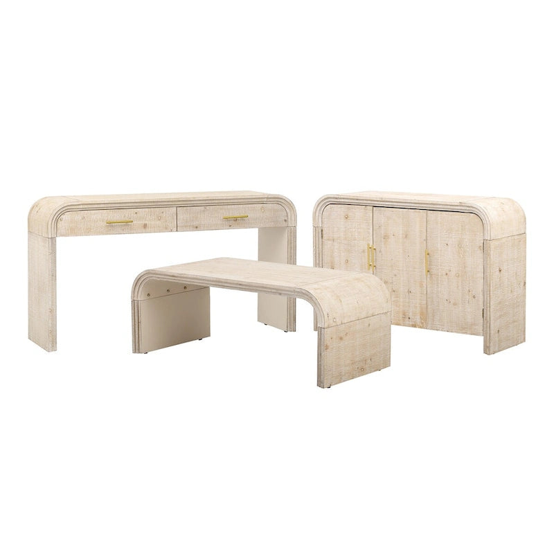 Curved Sideboard - Natural Wood Finish - Gold Handles - 3 Doors