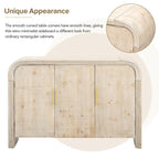 Curved Sideboard - Natural Wood Finish - Gold Handles - 3 Doors