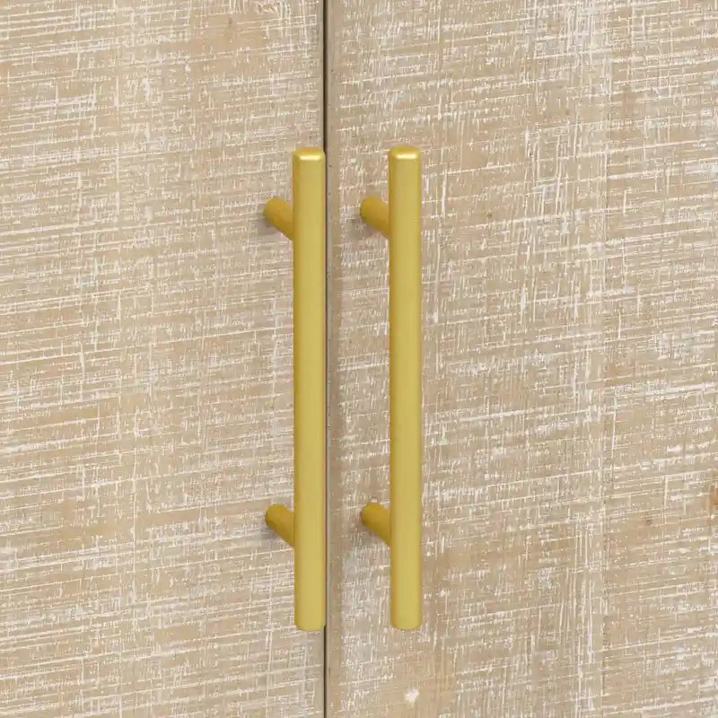 Curved Sideboard - Natural Wood Finish - Gold Handles - 3 Doors