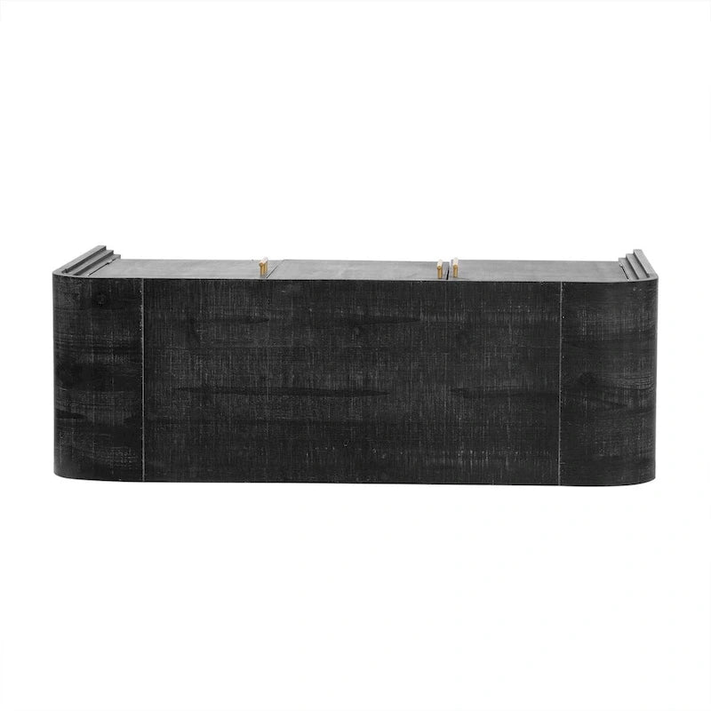 Curved Sideboard - Natural Wood Finish - Gold Handles - 3 Doors