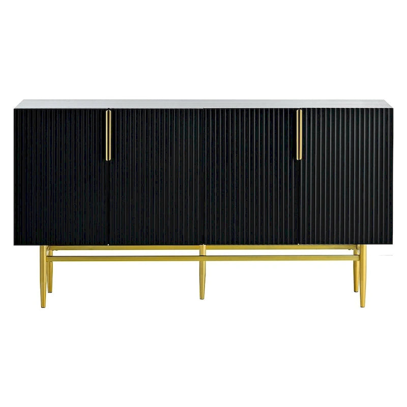 Black 60" 4-Door Sideboard with Gold Metal Accents