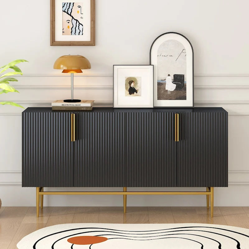Black 60" 4-Door Sideboard with Gold Metal Accents