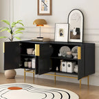 Black 60" 4-Door Sideboard with Gold Metal Accents