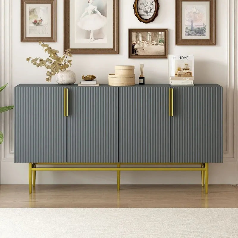 Black 60" 4-Door Sideboard with Gold Metal Accents