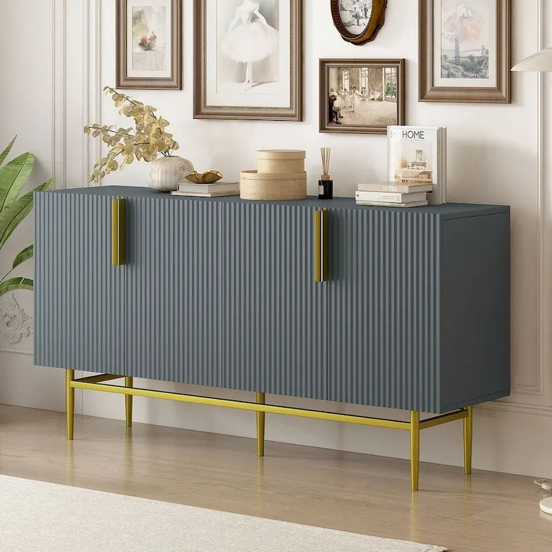 Black 60" 4-Door Sideboard with Gold Metal Accents