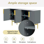 Black 60" 4-Door Sideboard with Gold Metal Accents