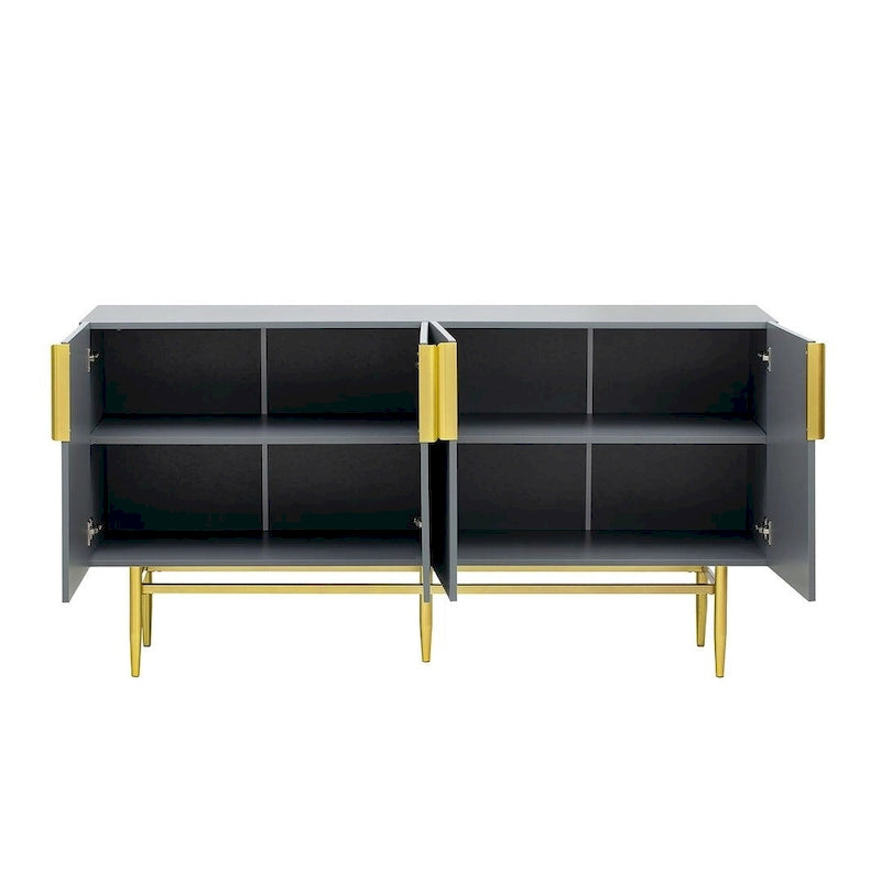 Black 60" 4-Door Sideboard with Gold Metal Accents