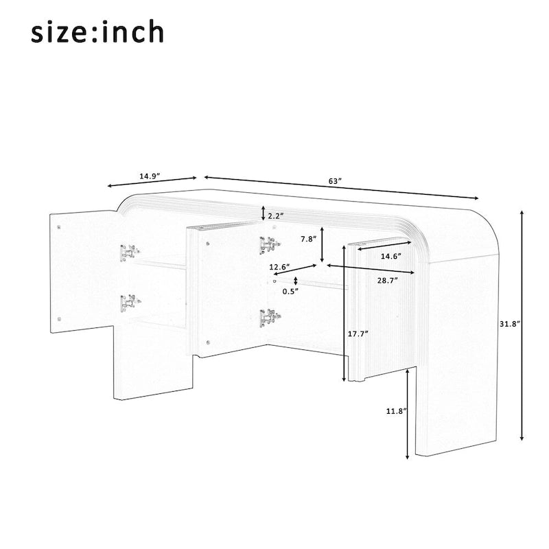 4-Door Storage Cabinet - Striped Design - Pine Legs - MDF