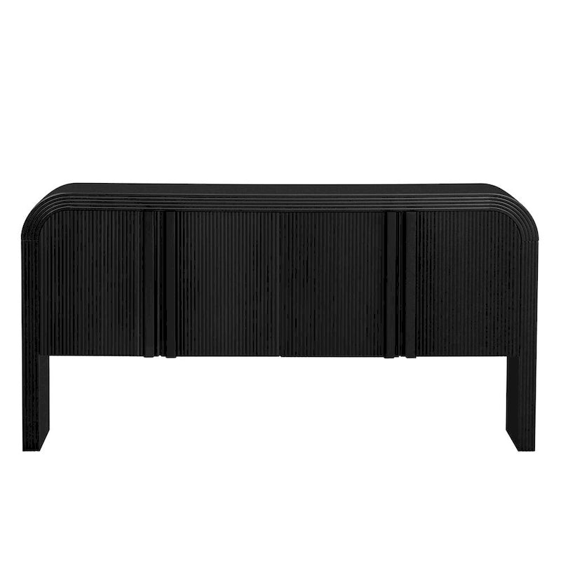 4-Door Storage Cabinet - Striped Design - Pine Legs - MDF