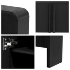 4-Door Storage Cabinet - Striped Design - Pine Legs - MDF