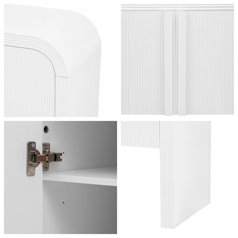 4-Door Storage Cabinet - Striped Design - Pine Legs - MDF