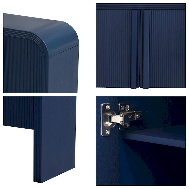 4-Door Storage Cabinet - Striped Design - Pine Legs - MDF